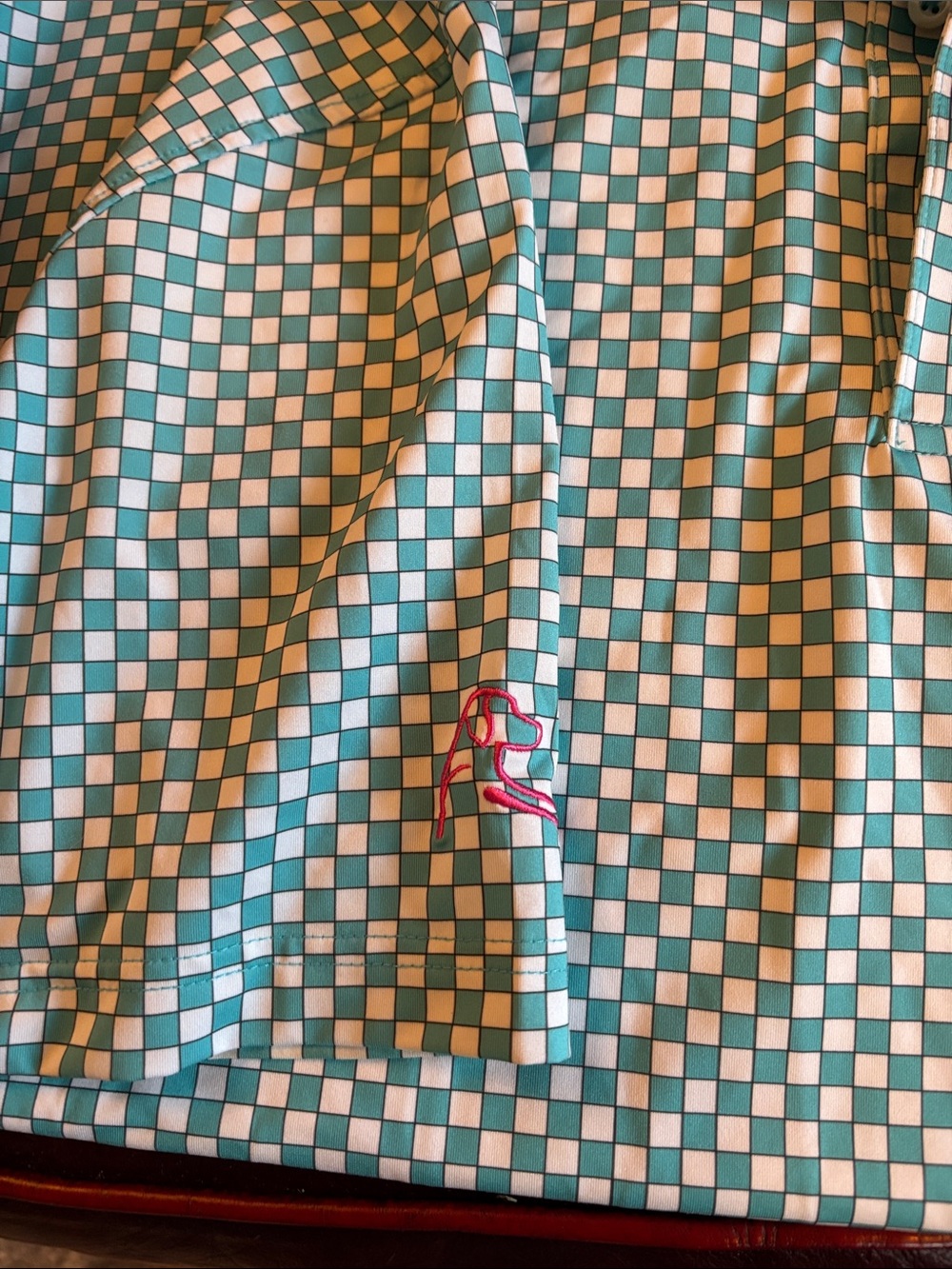 Men’s Rhoback barstool Golf aqua check Polo - Picture 2 of 5
